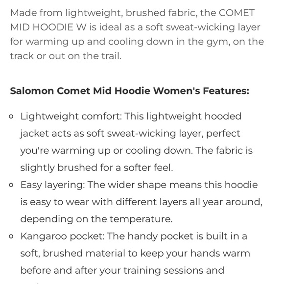 Womens Salomon comet mid hoodie kangaroo workout warm gear tech ski - Picture 14 of 15